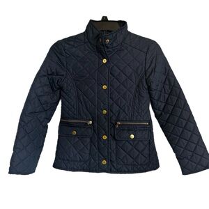 Me Jane Quilted Navy Puffer Jacket with Gold Accents